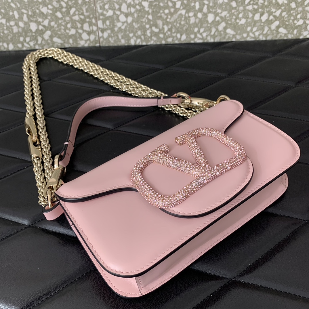 Valentino Garavani Loco Small Shoulder Bag in Nude Pink Calfskin Leather 